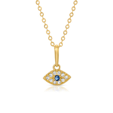 14k Gold Sapphire Evil Eye Necklace