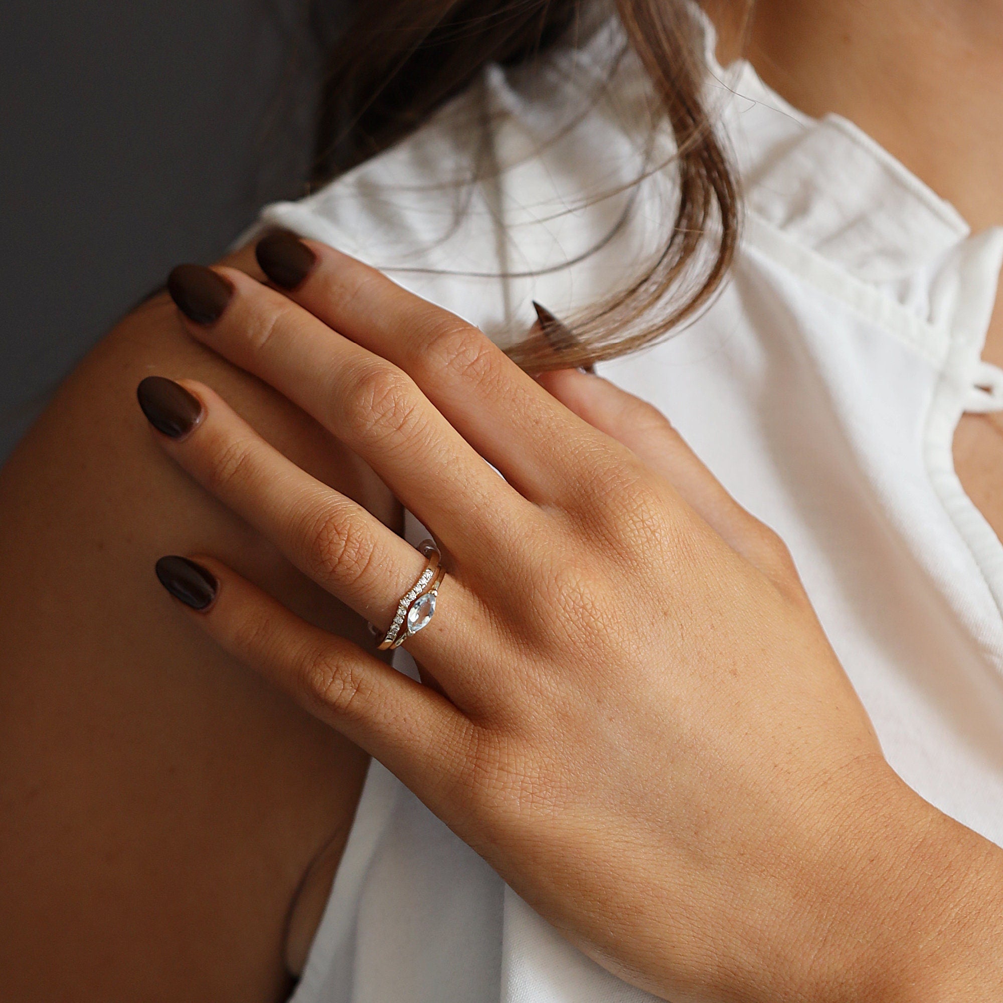 Marquise Aquamarine Ring, 14k Gold Aquamarine Engagement Ring