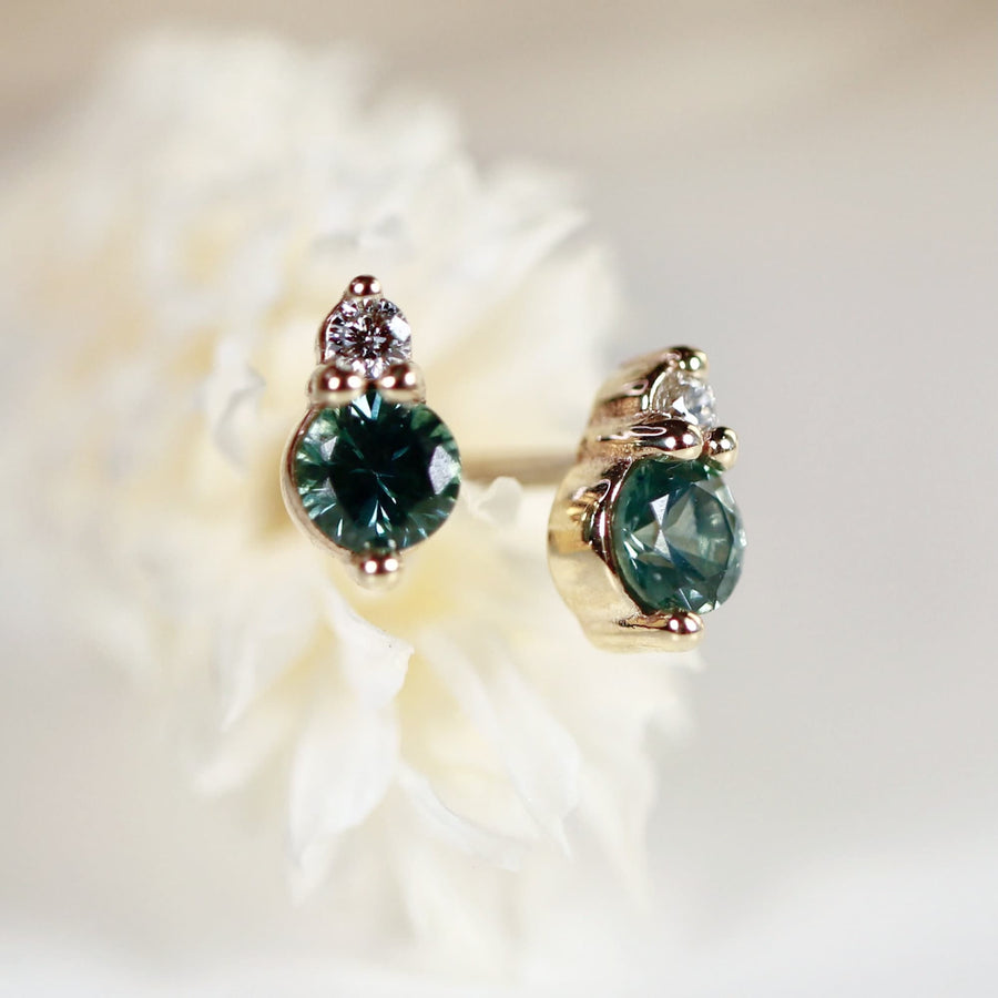 Blue Montana Sapphire w/ Diamond Earrings 14k Gold, Push Present, Bridal Earrings, Christmas Gift, Wedding Jewelry, Gemstone Stud