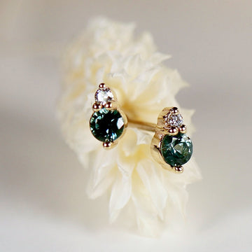 Blue Montana Sapphire w/ Diamond Earrings 14k Gold, Push Present, Bridal Earrings, Christmas Gift, Wedding Jewelry, Gemstone Stud