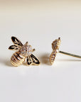 Real Diamond Bumble Bee Earrings 14k Gold, Solid Gold Real Honey Bee Earrings, Bee Jewelry, Minimalist Bumble Bee Earrings, Christmas Gift