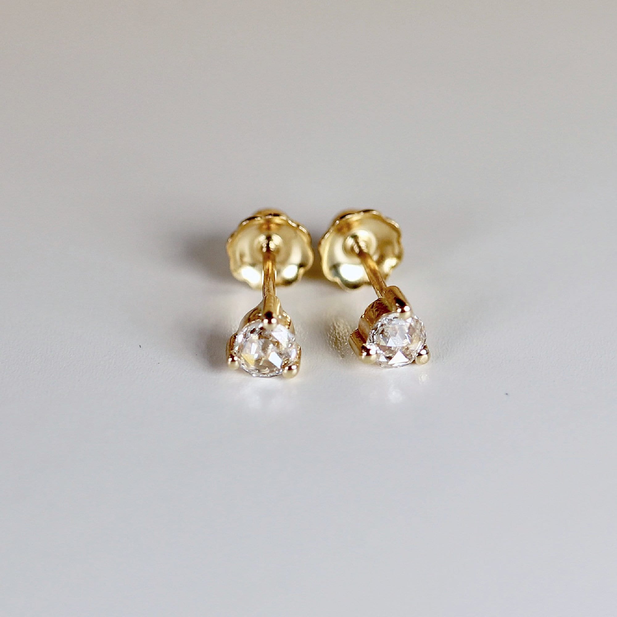 Rose Cut Diamond Earrings 14k Gold, Diamond Screw Back Earrings, Bridal Earrings, Christmas Gift, Wedding Jewelry, Diamond Studs,