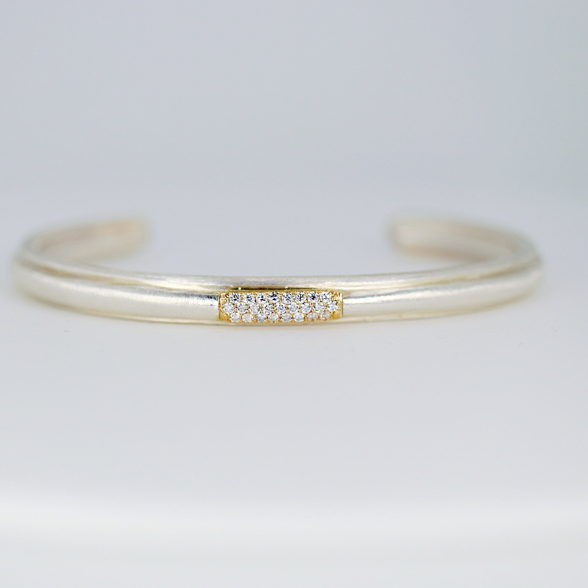 Men Cuff, Sterling Silver and Gold Cuff Men Bracelet, Diamond Open Bangle Bracelet, Mixed Metal Bracelet, Gift For Husband, Christmas Gift