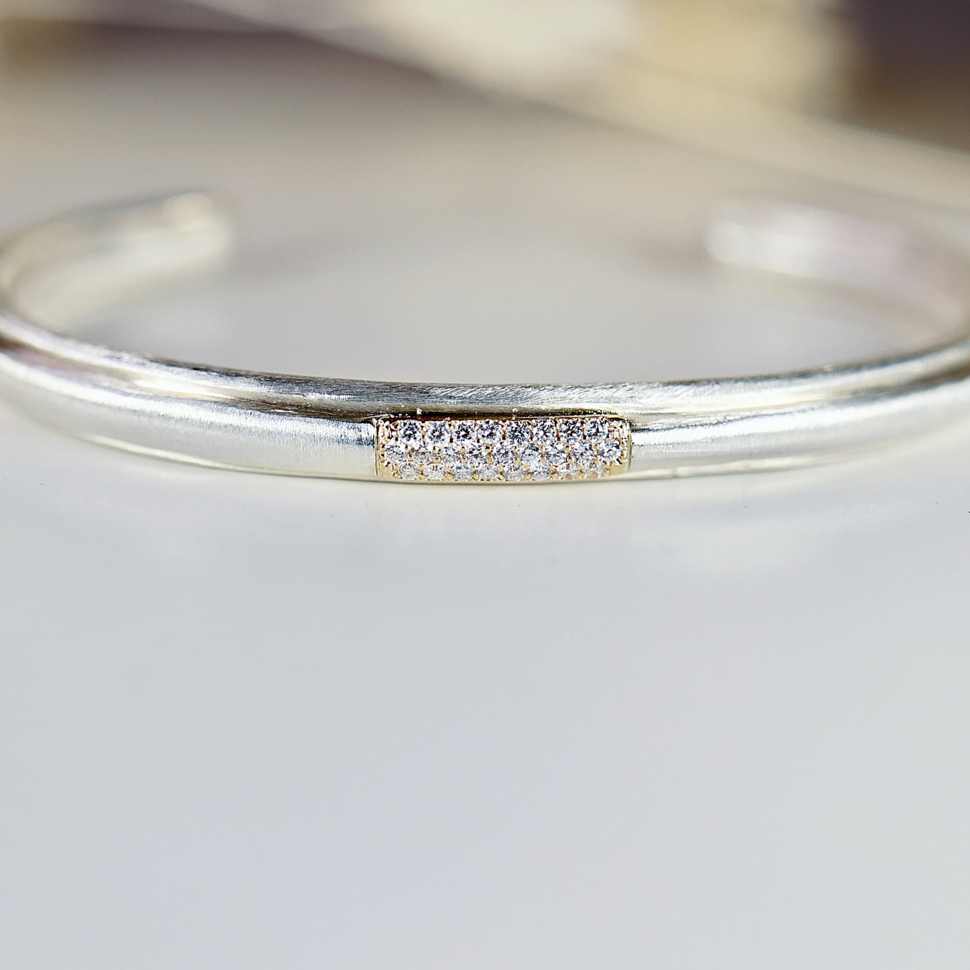 Men Cuff, Sterling Silver and Gold Cuff Men Bracelet, Diamond Open Bangle Bracelet, Mixed Metal Bracelet, Gift For Husband, Christmas Gift