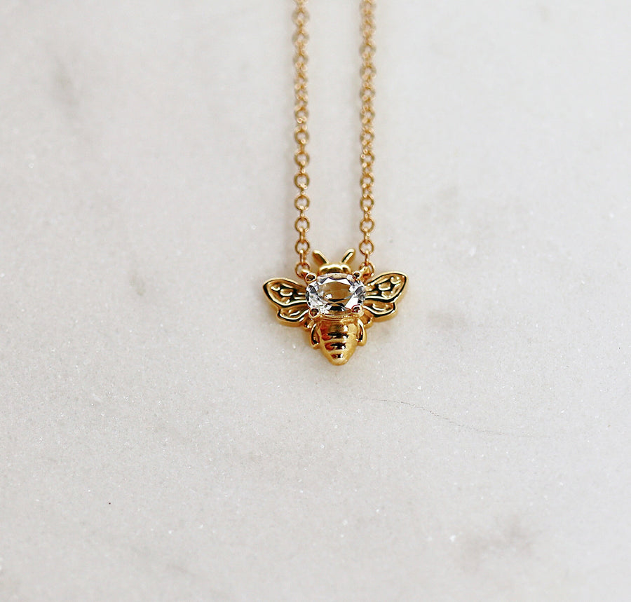 Gold Bee Necklace 14k Solid Gold, Natural Sapphire Bee Pendant, Nature Jewelry, Gold Bumble Bee Necklace, Meaningful Jewelry, Christmas Gift