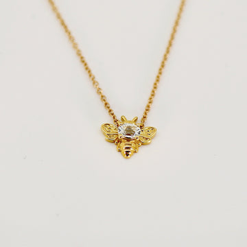 Gold Bee Necklace 14k Solid Gold, Natural Sapphire Bee Pendant, Nature Jewelry, Gold Bumble Bee Necklace, Meaningful Jewelry, Christmas Gift