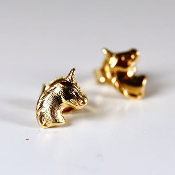 Unicorn Earrings 14k Solid Gold, Single / Pair, Solid Gold Unicorn Earrings, Youth Earrings, Daughter Gift, Christmas Gift