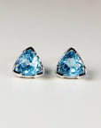 Trillion Blue Topaz Stud Earrings Sterling Silver, Large 7 mm Blue Topaz Stud Earrings, Handmade Fine Jewelry, November Birthstone Earrings