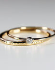 14k Solid Gold Stacking Ring Set of 2, Hammered Gold Band Rings, Diamond Stacking Ring Set, Stack Rings