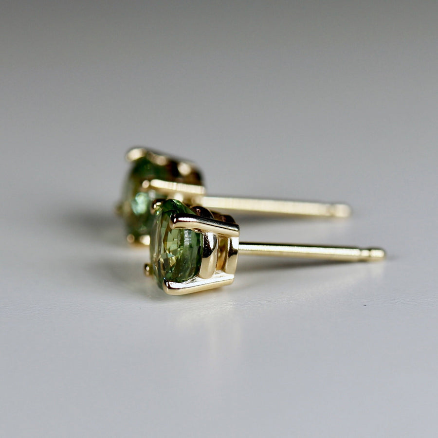 Green Sapphire Earrings 14k Solid Gold, Sapphire Bridal Earrings, Wedding Jewelry, Gift for Wife, Valentine Gift