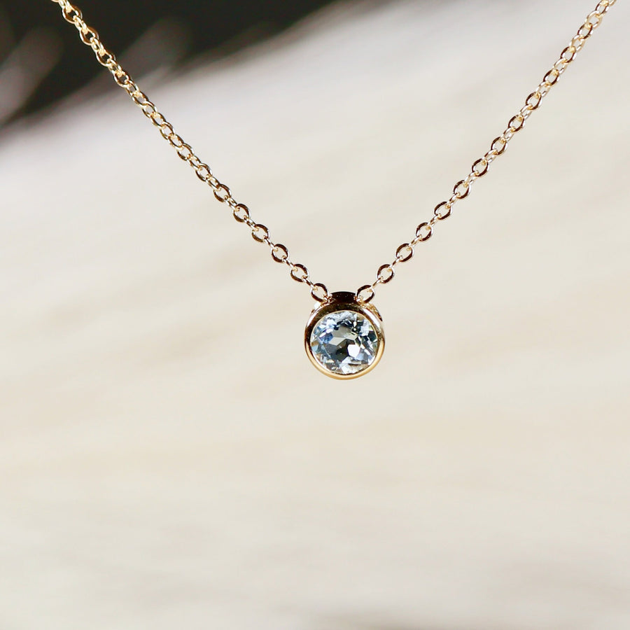Bezel Set Swiss Blue Topaz Necklace 14k Solid Gold, Minimalist Sliding Necklace, Topaz Pendant, Gemstone Necklace, Valentine's Day Gift