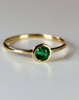 14k Gold Emerald Ring, Stacking Minimalist Gemstone Ring, Green Gemstone Ring, Gold Birthstone Stacking Ring May Birthstone