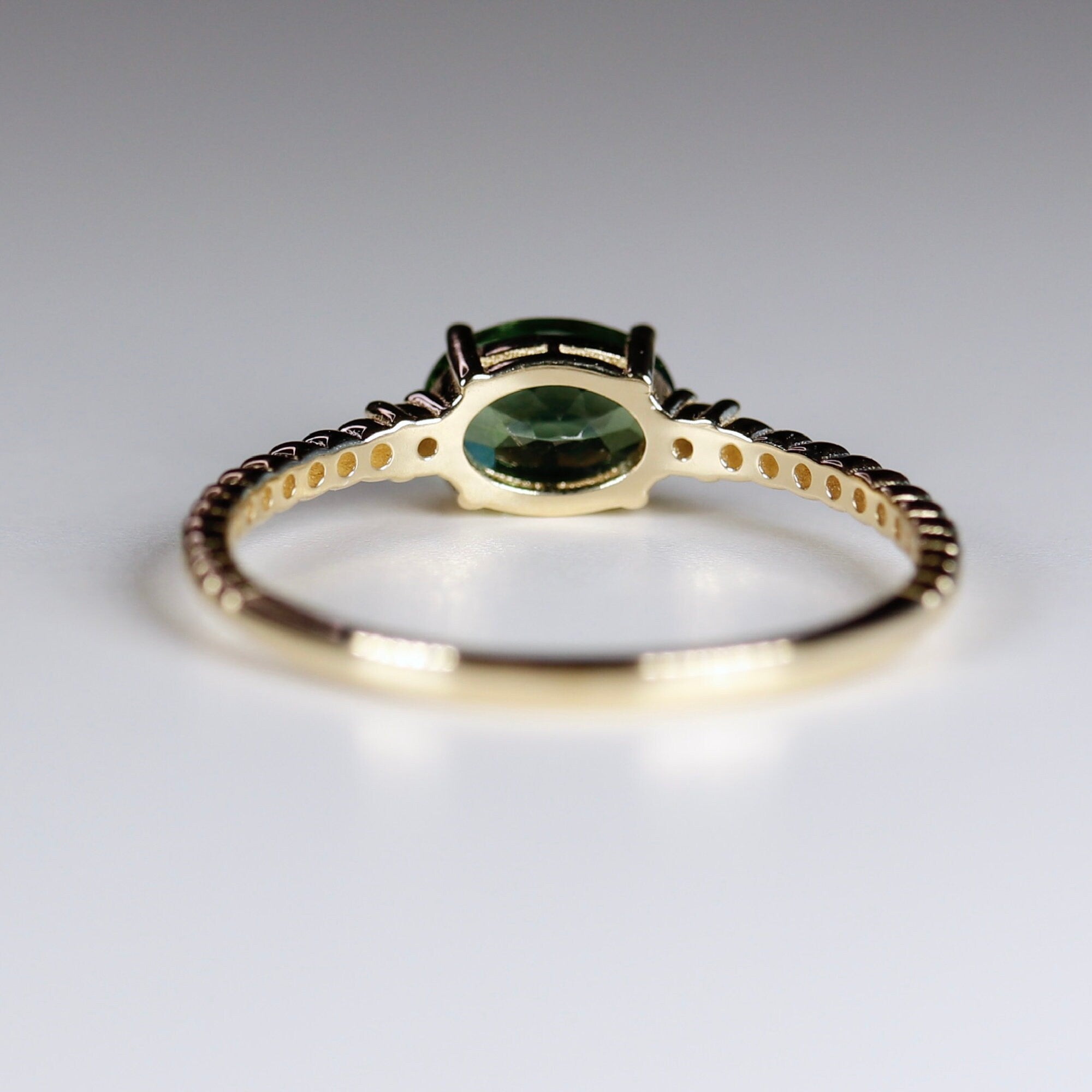 Diamond &amp; Green Tourmaline Engagement Ring, 14k Solid Gold Oval Tourmaline Ring, Gold Tourmaline Ring, Anniversary Ring, Gift For Her