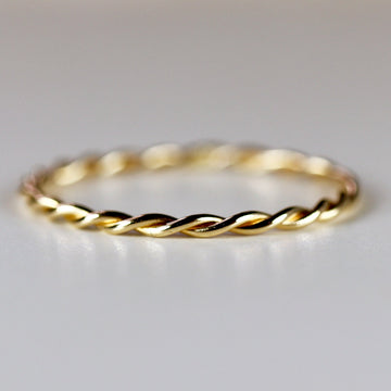14k Solid Gold Braided Ring, Skinny Twisted Stacking Ring, Gold Rope Ring, 1.6mm Minimalist Gold Stacking Ring