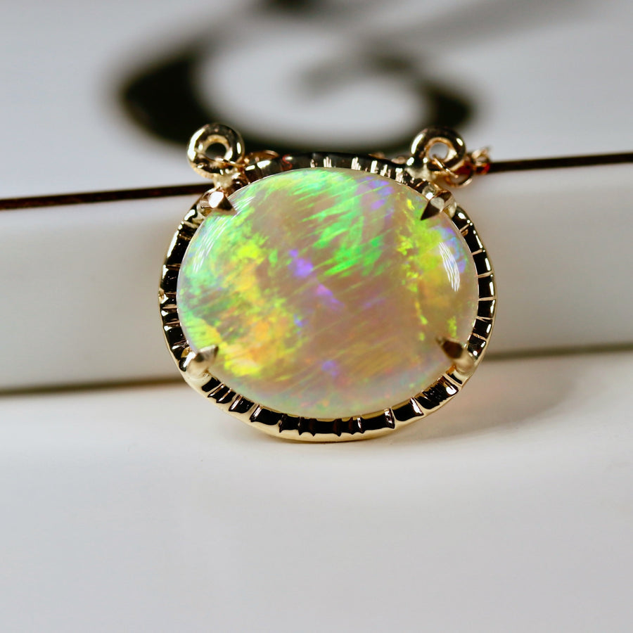 Australian Opal Necklace 14k Solid Gold, Genuine Fire Opal Pendant Necklace, October Birthstone Jewelry, Gift For Her