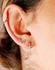 Marquise Diamond Labret Earrings 14k Solid Gold, Tiny Marquise Bezel Set Diamond Flat Back Studs, Minimalist Diamond Studs