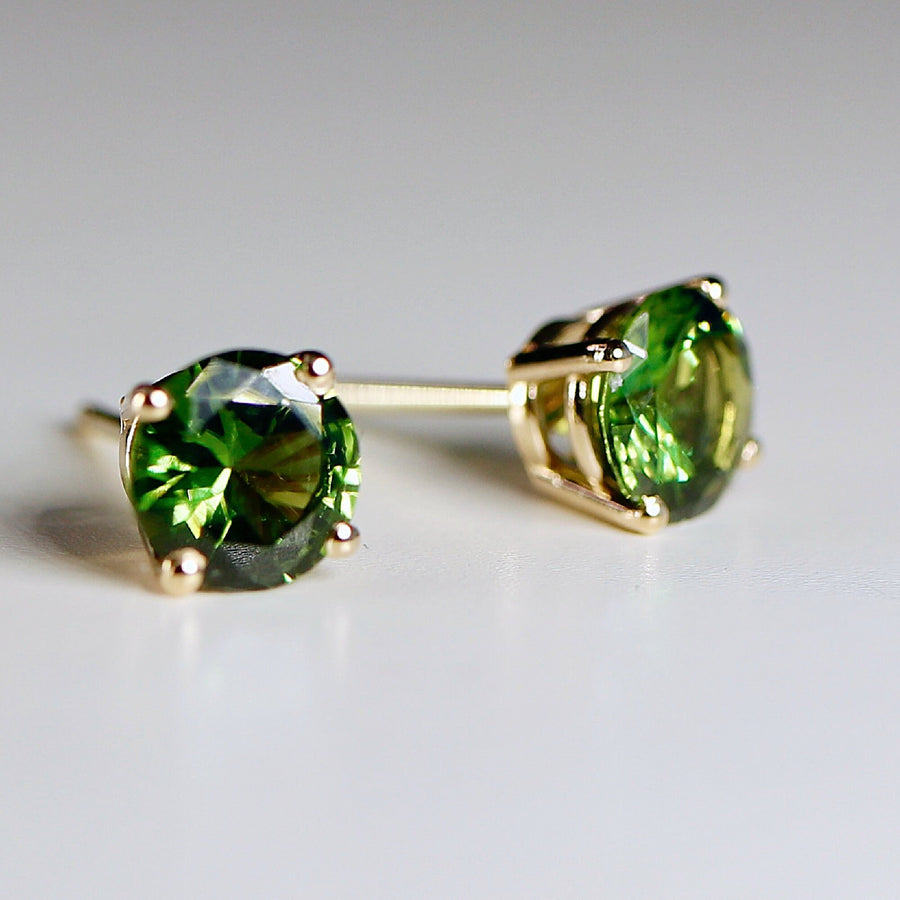 Green Sapphire Earrings 14k Solid Gold, Sapphire Bridal Earrings, Wedding Jewelry, Gift for Wife, Valentine Gift