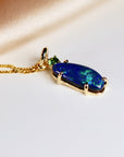 Boulder Opal w Sapphire Pendant 14k Solid Gold, October Birthstone, Gold Blue Fire Opal Necklace, Australian Opal Necklace, Gift For Her