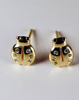 Ladybug Earrings 14k Gold, Diamond Lady Bug Studs, Lucky Earrings, Minimalist Solid Gold Ladybird Earrings, Nature Lover Gift, Teen Jewelry