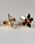 Sakura Cherry Blossom Earrings 14k Gold, Unique Handmade Garnet Stud Earrings, Flower Earrings with Gemstone, Unique Gemstone Earrings