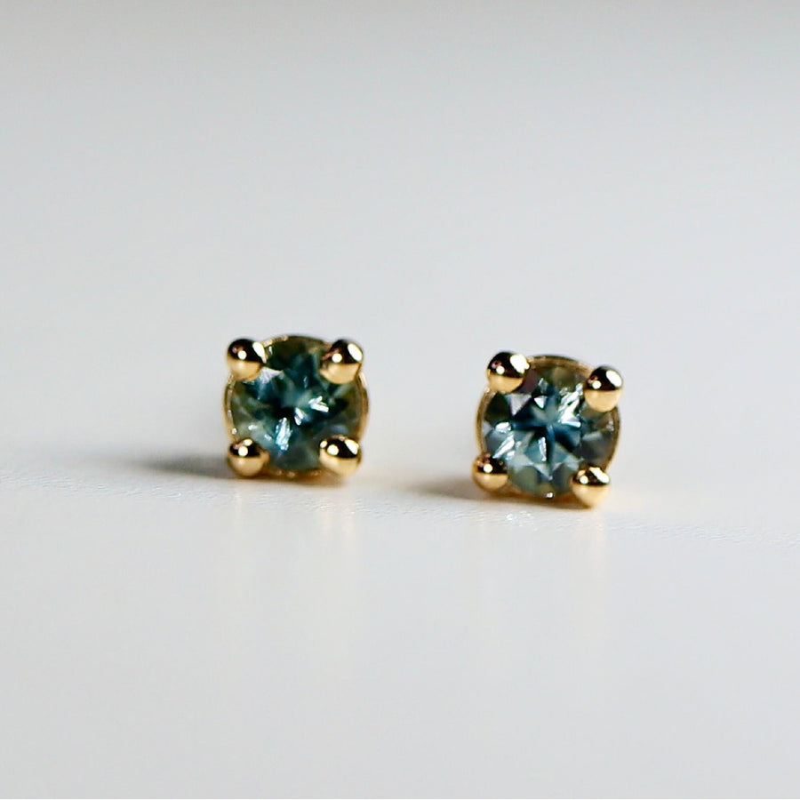 Tiny Blue Montana Sapphire Earrings 14k Gold, Second Hole Tiny Sapphire Stud Earrings, Bridal Earrings, Mom Gift, Wedding Jewelry