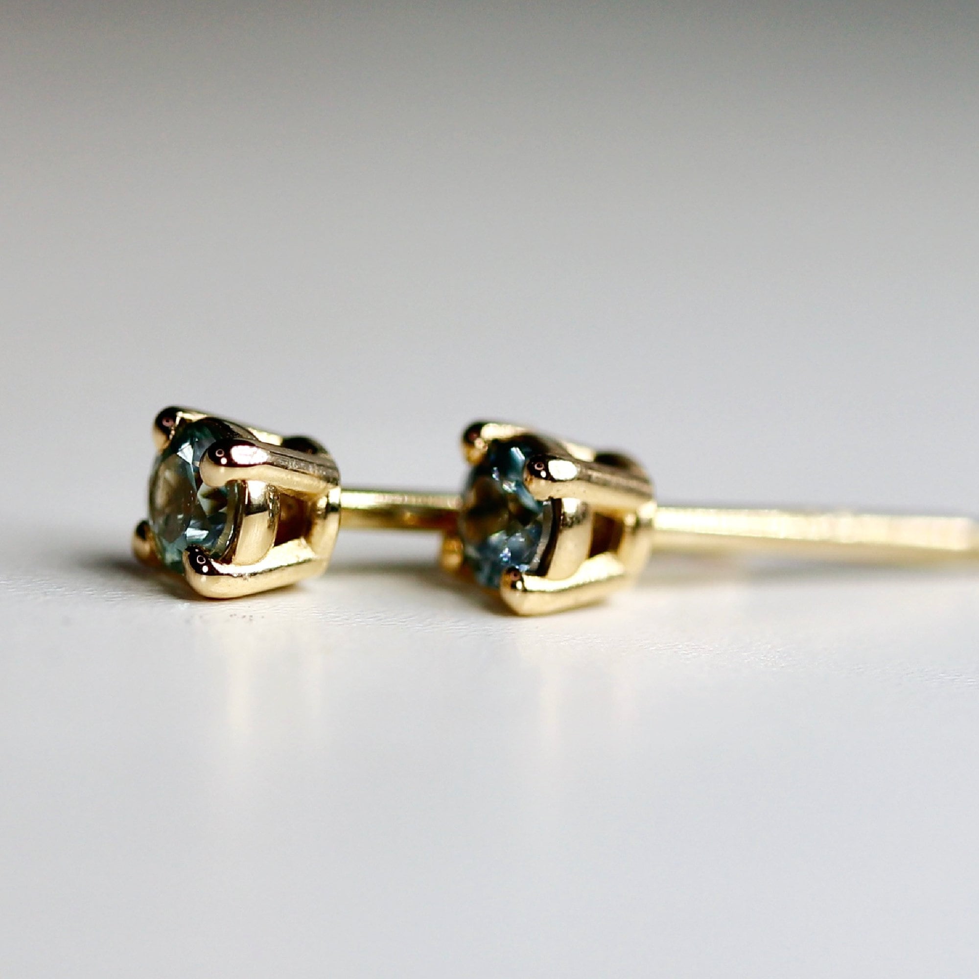 Tiny Blue Montana Sapphire Earrings 14k Gold, Second Hole Tiny Sapphire Stud Earrings, Bridal Earrings, Mom Gift, Wedding Jewelry