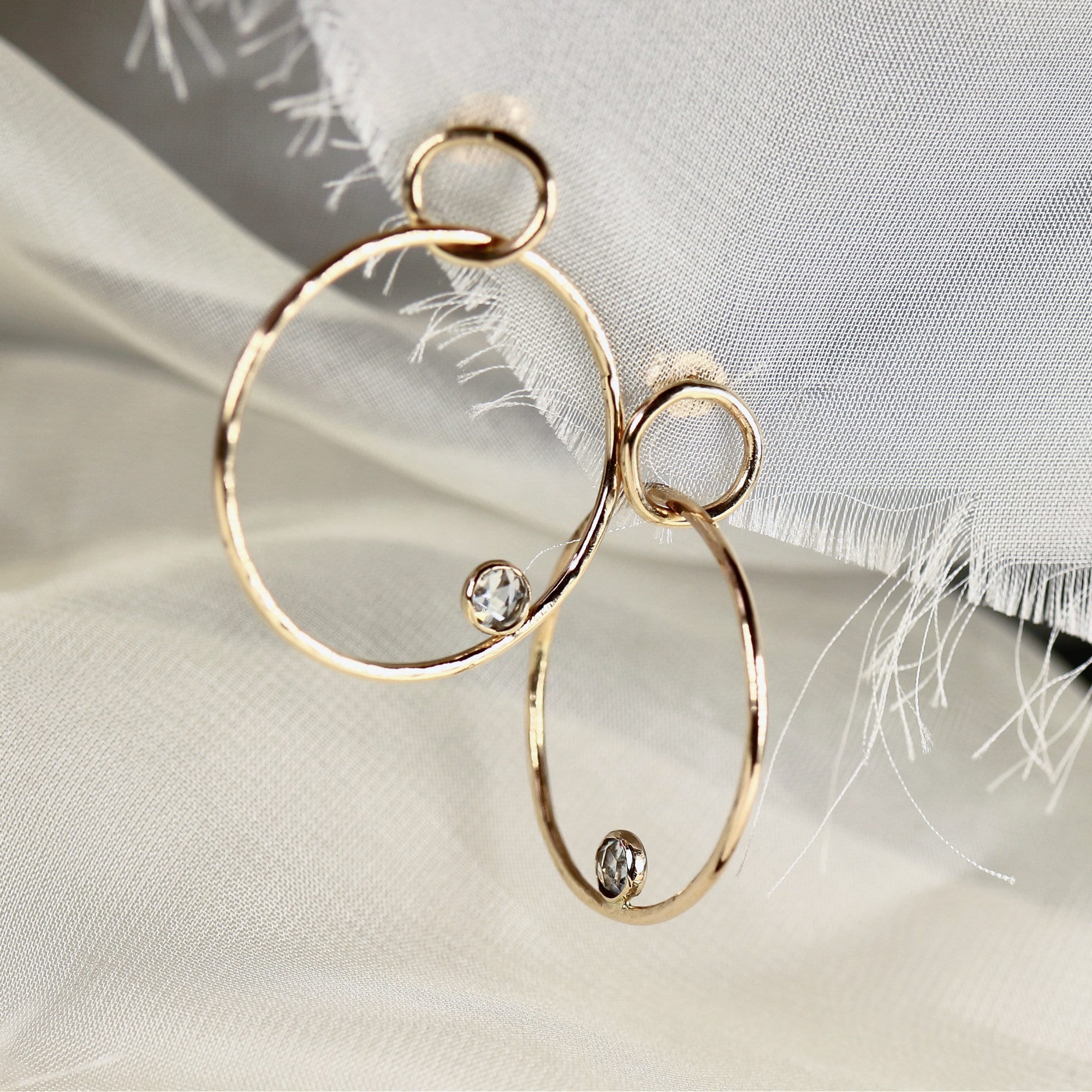 Large Double Hoop Earrings 14k Solid Gold, Aquamarine Hoop Earrings, Lightweight Hoop Earrings, Everyday Earrings, Minimalist Leaf Hoops