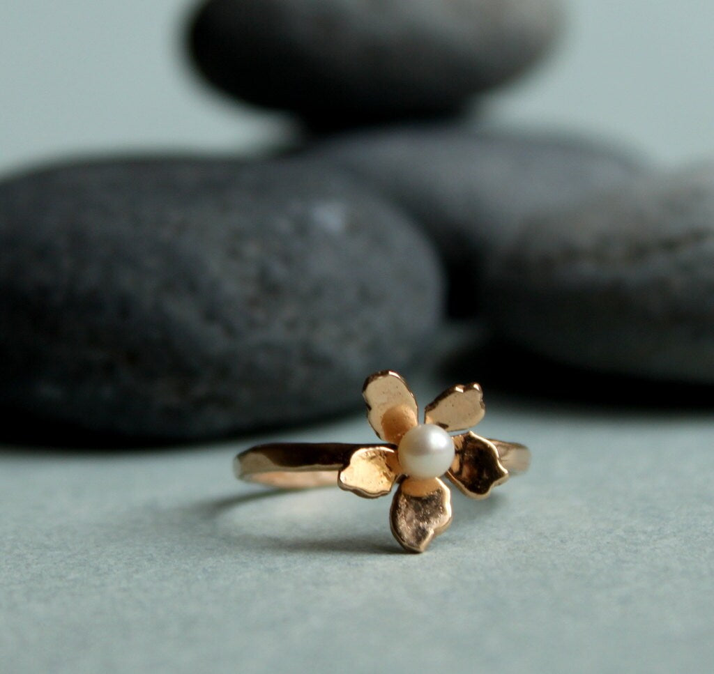 Handmade Floral Gemstone Rings 14k Solid Gold