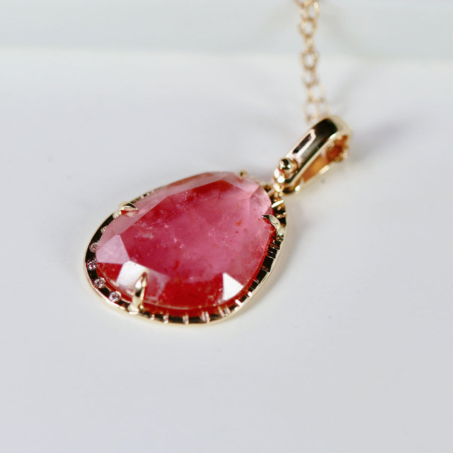Pink Tourmaline Diamonds Necklace 14k Gold – Melt'm Jewelry