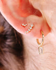 14k Gold 3 Simulated Diamond CZ Stud Earrings, Cluster Earrings, Tiny V Shape Cluster Earrings, Three Stone Cluster Earrings, Single or Pair