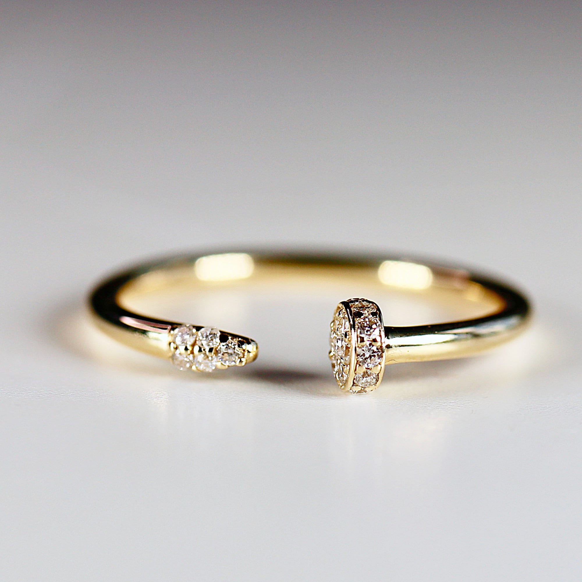 Diamond Nail Ring 14k Solid Gold, Pave Diamond Nail Ring, Open Nail Ring, Natural Diamonds Stacking Ring, Modern Design Ring, Gift For Her