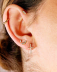 14k Gold 3 Bezel CZ Stud Earrings, Bezel Cluster Earrings, Tiny U Shape Cluster Earrings, Three Stone Cluster Earrings, Single or Pair