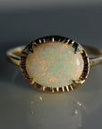 Australian Opal Ring 14k Solid Gold, Handmade East West Ring, Oval Opal Engagement Ring, October Birthstone Ring, Anniversary Ring