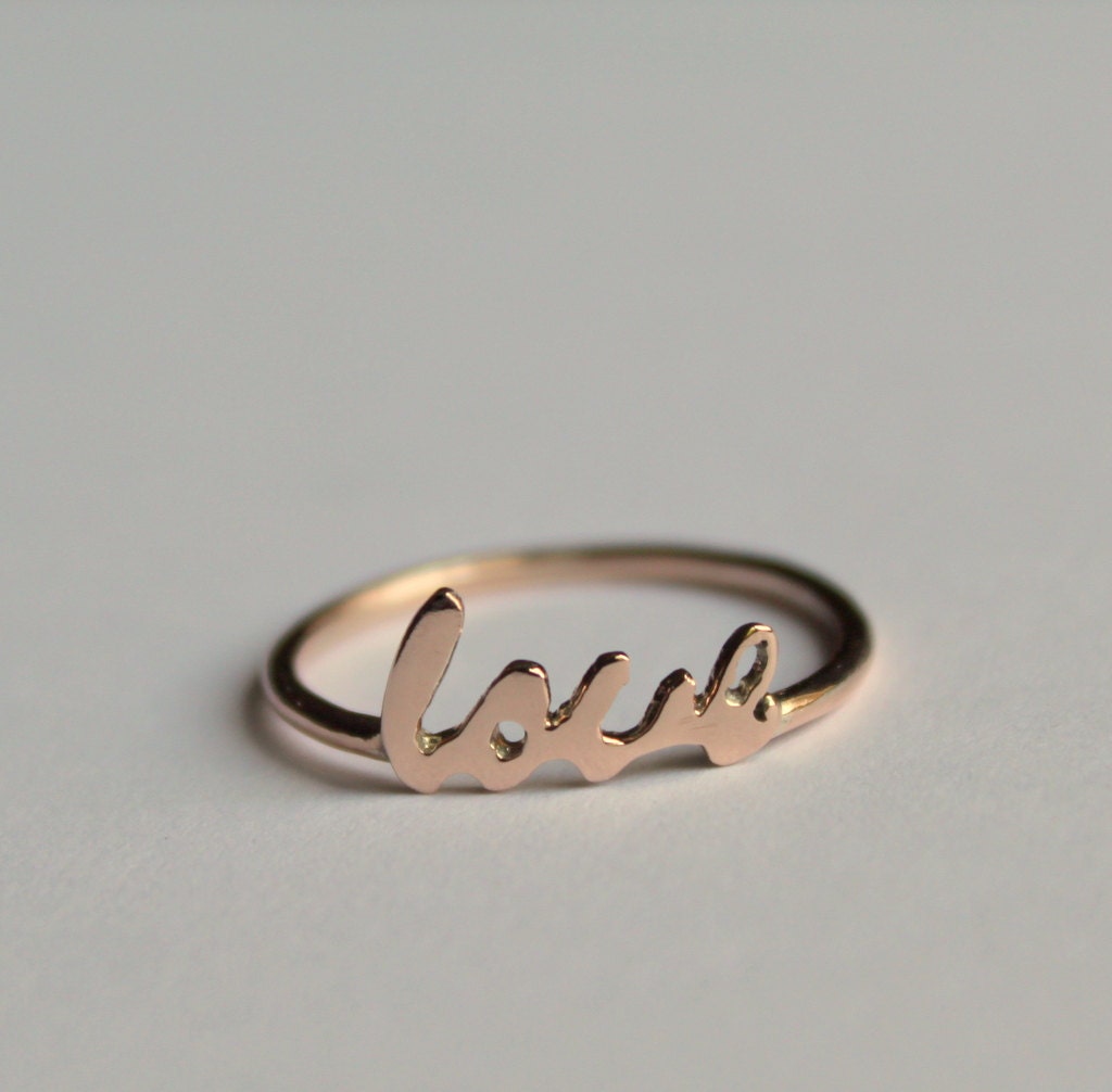 14k Gold Love Ring, Script Love Ring