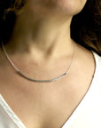 Curved Hammered Silver Bar Necklace, Double Curve Bar Pendant, Curved Bar Necklace, Sterling Silver Minimal Necklace,