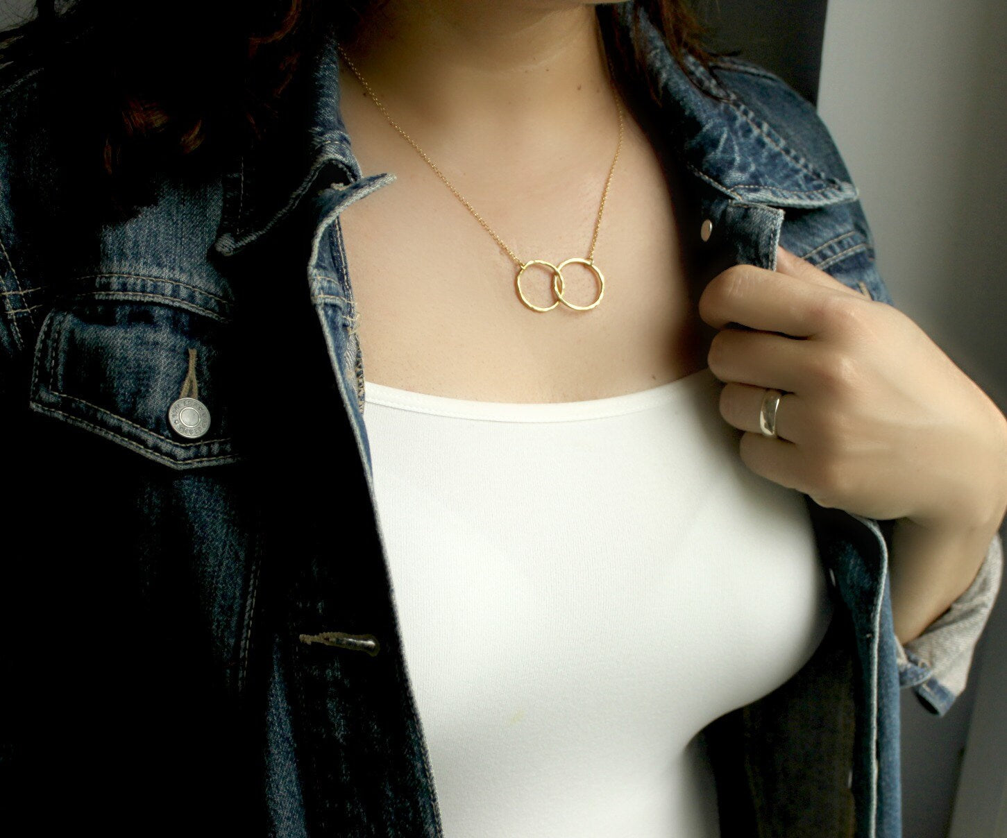 Interlocking Circle Necklace, Gold Double Circle Necklace