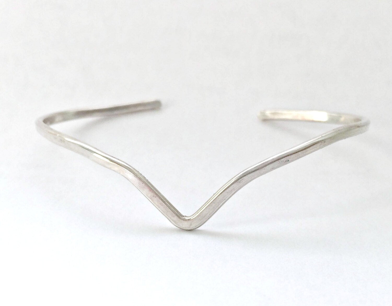 Chevron Cuff Bracelet, Stacking Open Bangle, Sterling Silver